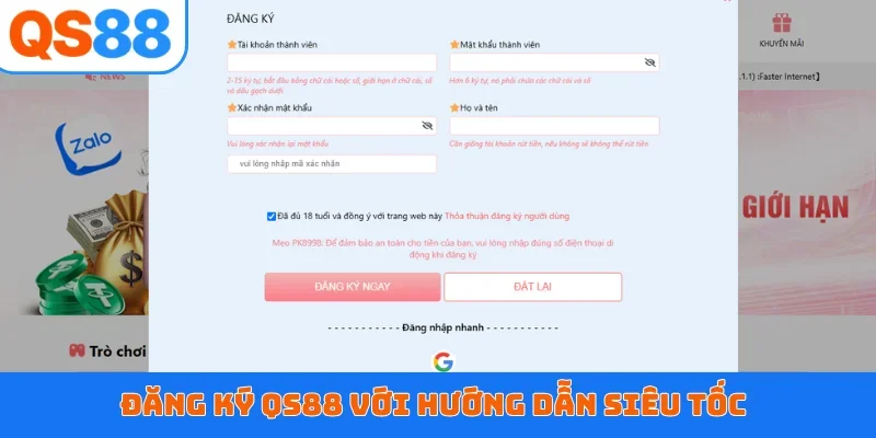 Đăng ký QS88 với hướng dẫn siêu tốc